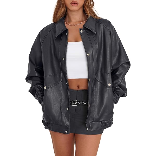 Bakyarder Womens Oversized Y2K Faux Leather Jackets Vintage Plus