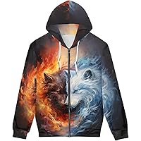 Amazon.com: GLUDEAR Men Full Zip Up Hoodie Cool Wolf Graphic Print