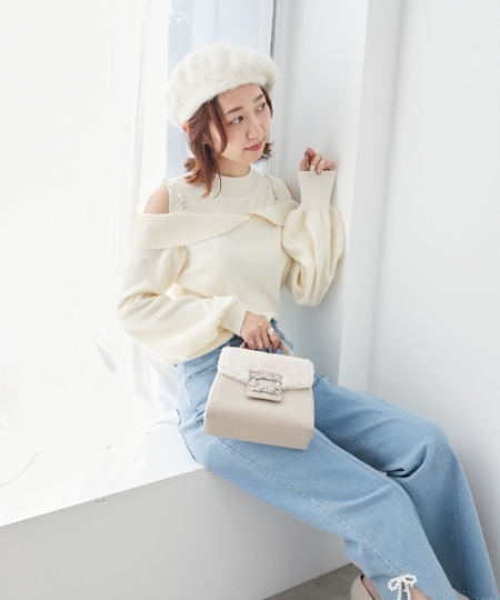 2wayパールチェーン肩あきニット/MAJESTIC LEGON(マジェスティック