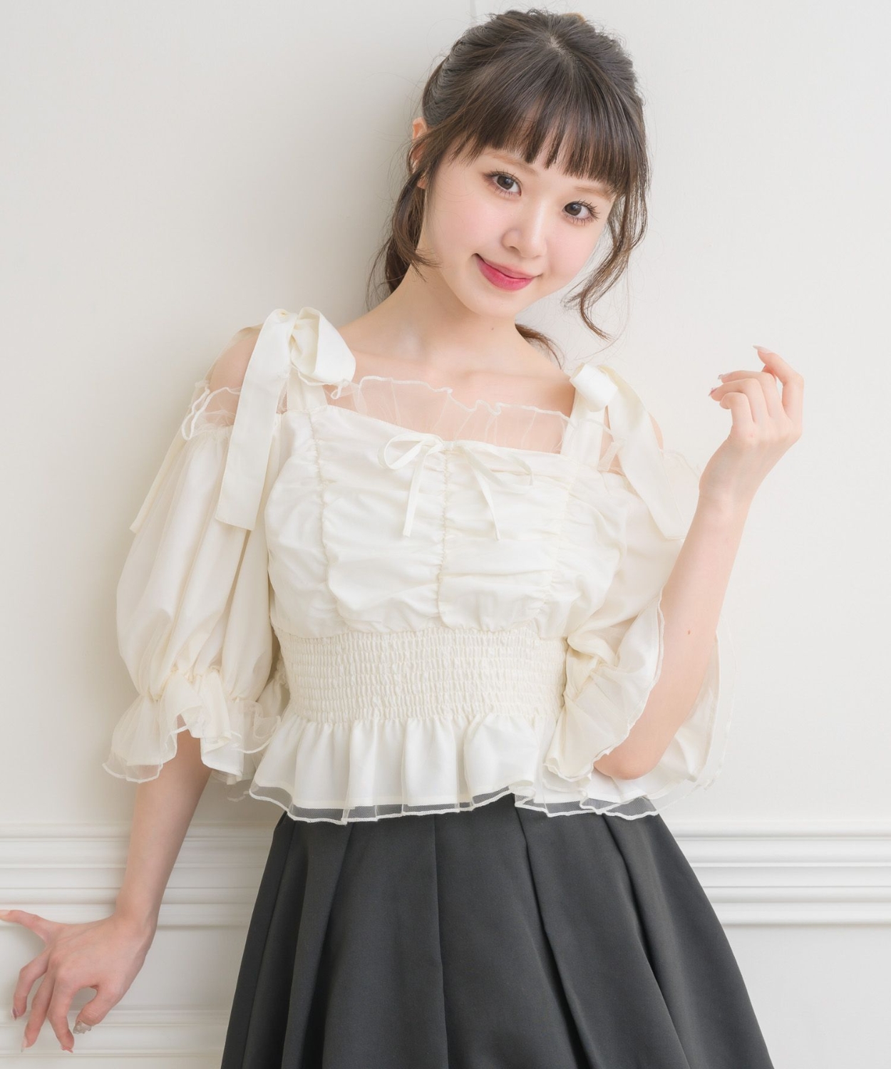 肩リボンチュールオフショルBL|ems excite | RETRO GIRL ONLINE STORE