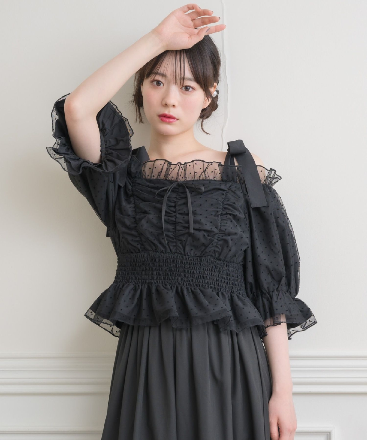 肩リボンチュールオフショルBL|ems excite | RETRO GIRL ONLINE STORE