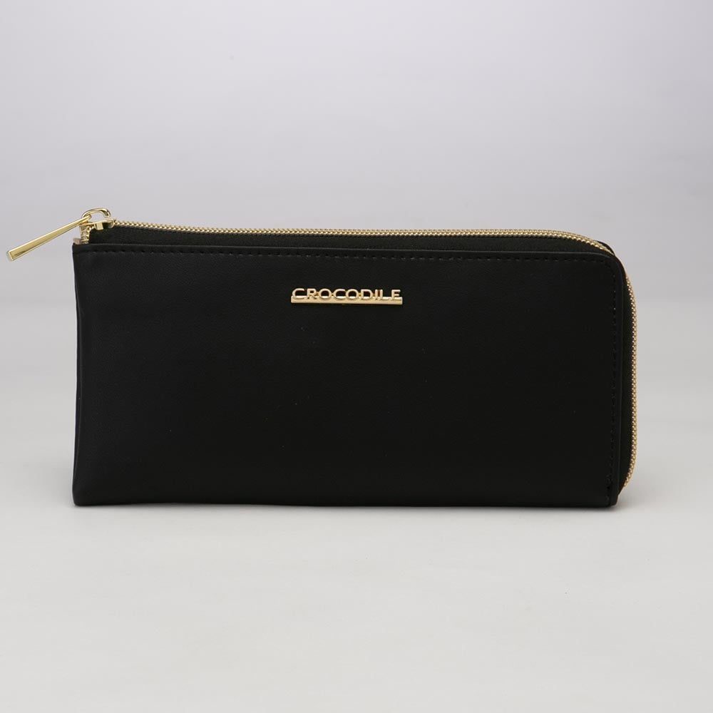 クロコダイル スムース ロゴ付き 中身が見やすい L字型ジップ 長財布