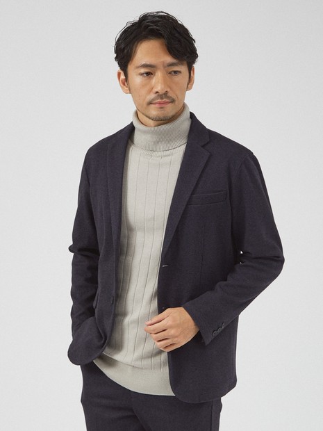 秋冬生地/セットアップ対応】ヘリンボーン柄 ニット ジャケット