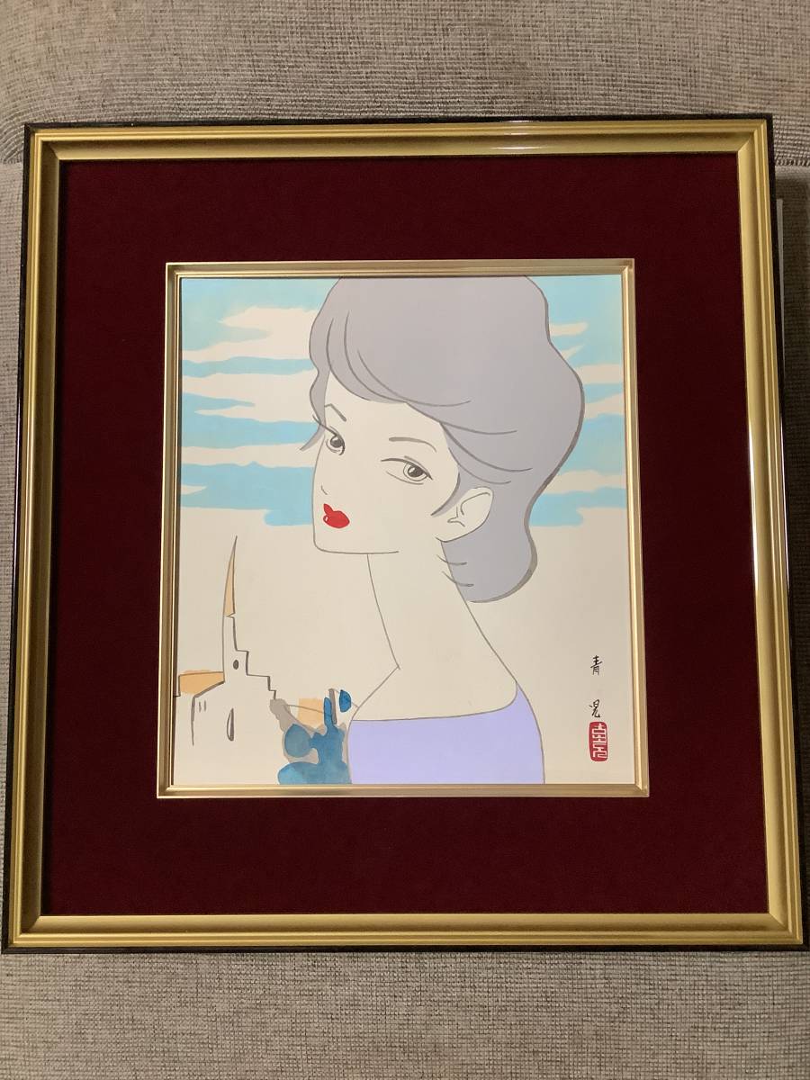 M○希少 東郷青児 【婦人像】 水彩5号 共箱鑑定書付 M○希少 東郷青児