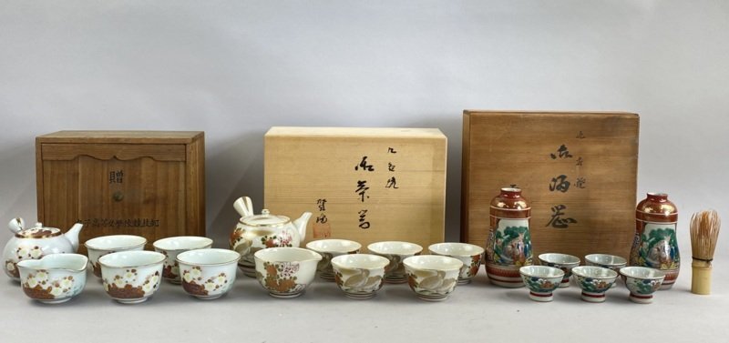 煎茶 青木木米 在銘 色絵 茶器揃(K-LC755)