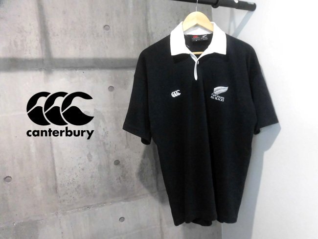 100周年】CANTERBURY 刺繍ロゴ ALL BLACKS ラガーシャツ CANTERBURY