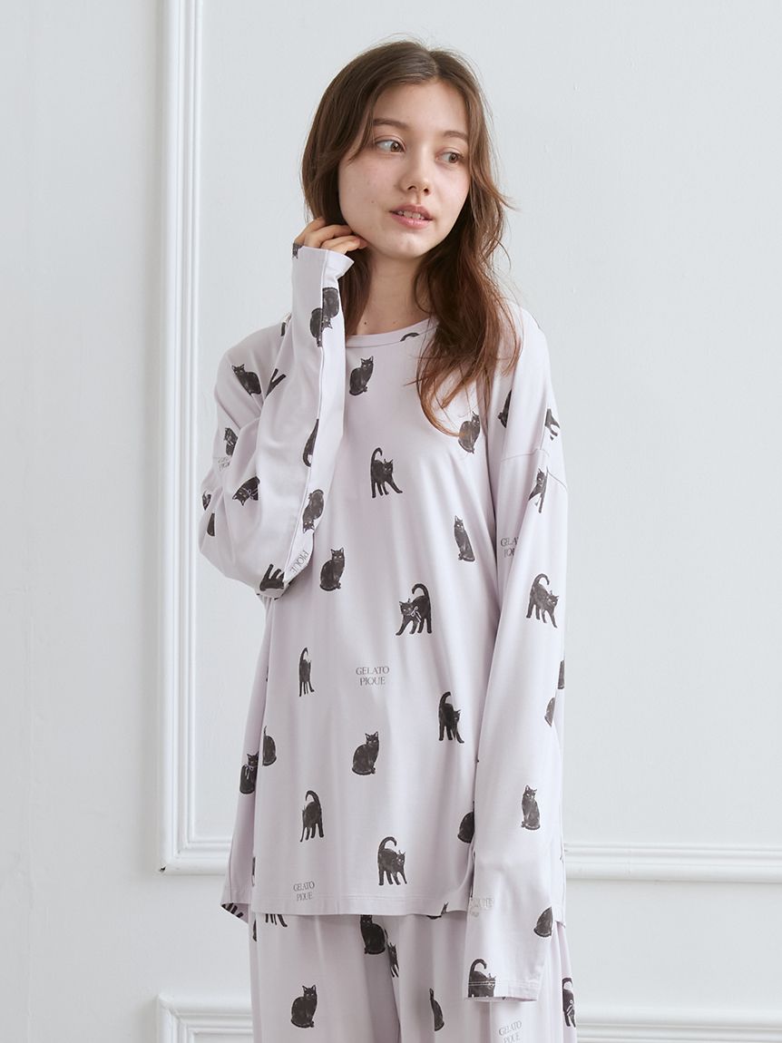 CAT総柄ロンT(カットソー・Tシャツ)｜ルームウェア・パジャマ通販の