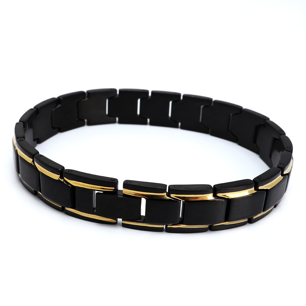 ステンレス ベルトブレスレット 黒 金 ブラック ゴールド ヘビー