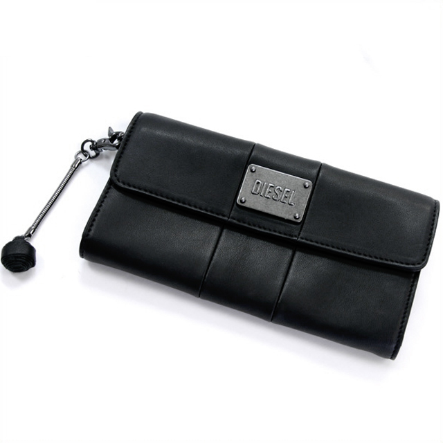 ディーゼル DIESEL 長財布 メンズ ブラック シルバー 本皮 財布 羊革