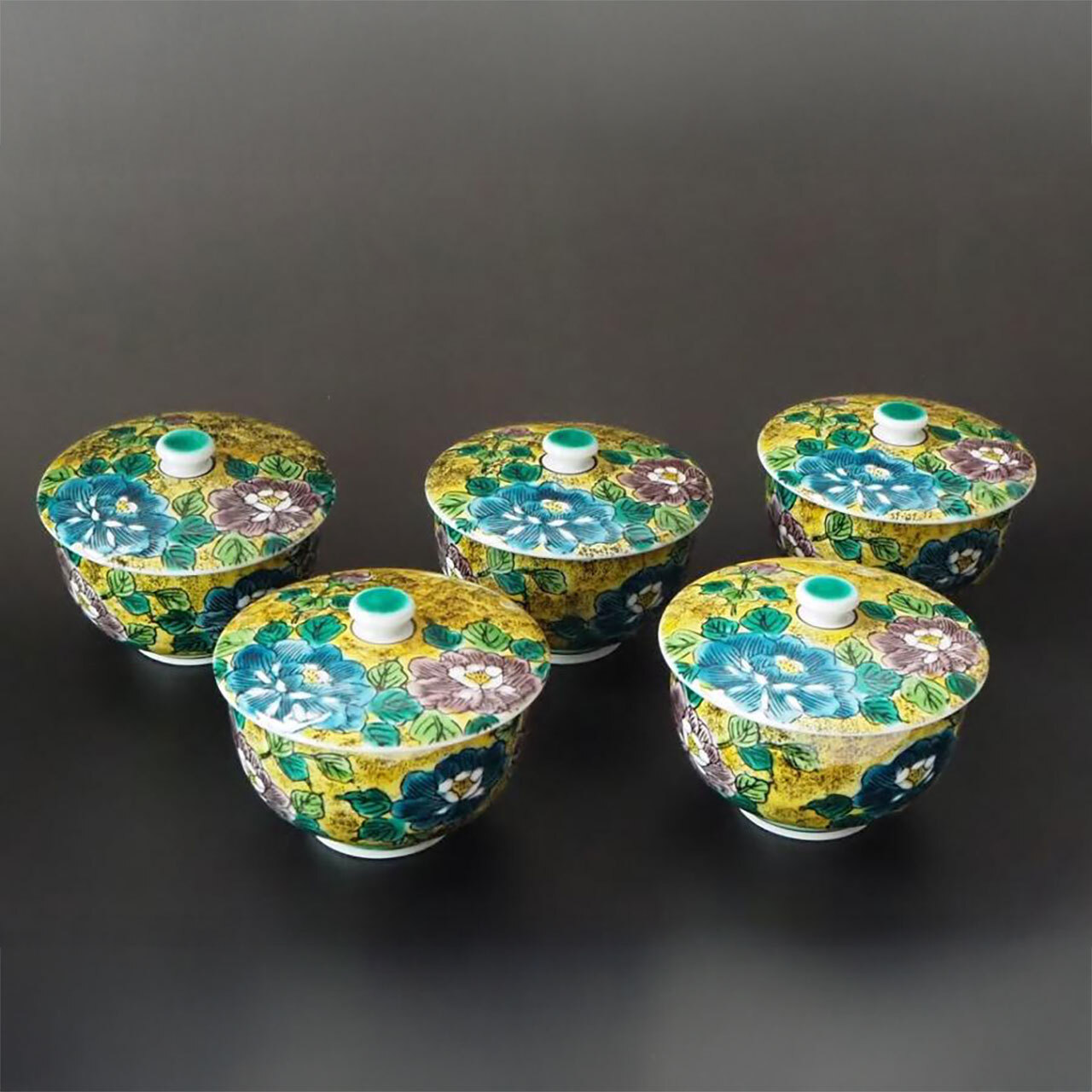 九谷焼 蓋付汲出揃 吉田屋風牡丹 5客セット【辻本商店】 - 【九谷焼結