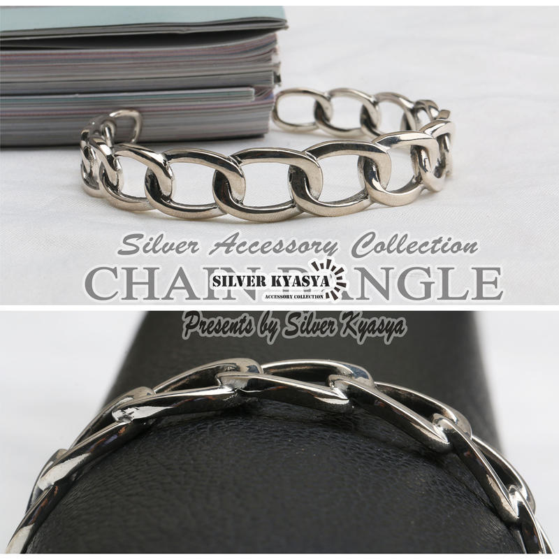 シルバー925 チェーン バングル ブレスレット リンクチェーン 鎖 大人