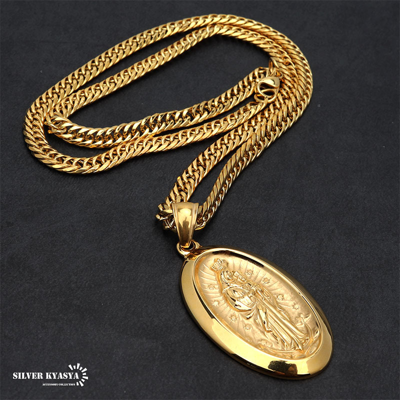 ステンレス素材 6面カット ダブル喜平ネックレス 18k gp 奇跡のメダイ