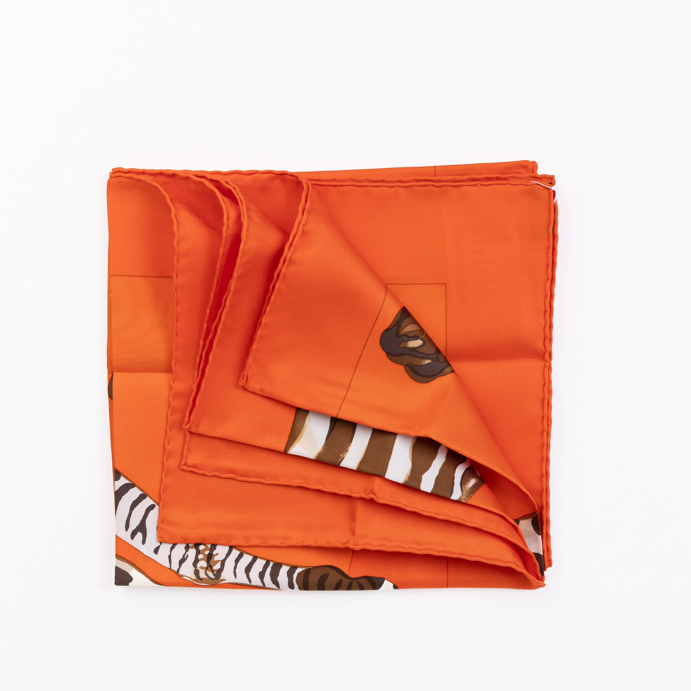 ランク NS 未使用品 HERMÈS エルメス カレ90 ゼブラ2 オレンジ シルク