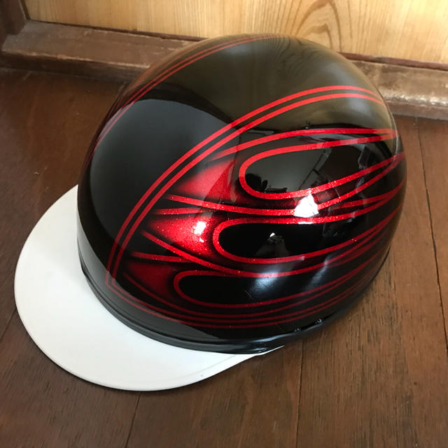 新品 キャンディーレッドラメ ファイヤーパターン コルク半 ヘルメット