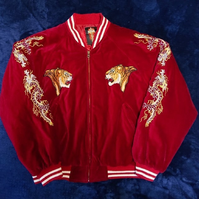 沢尻エリカ着用モデル】別珍スカジャン トラ 刺繍 ワインレッド ユニ