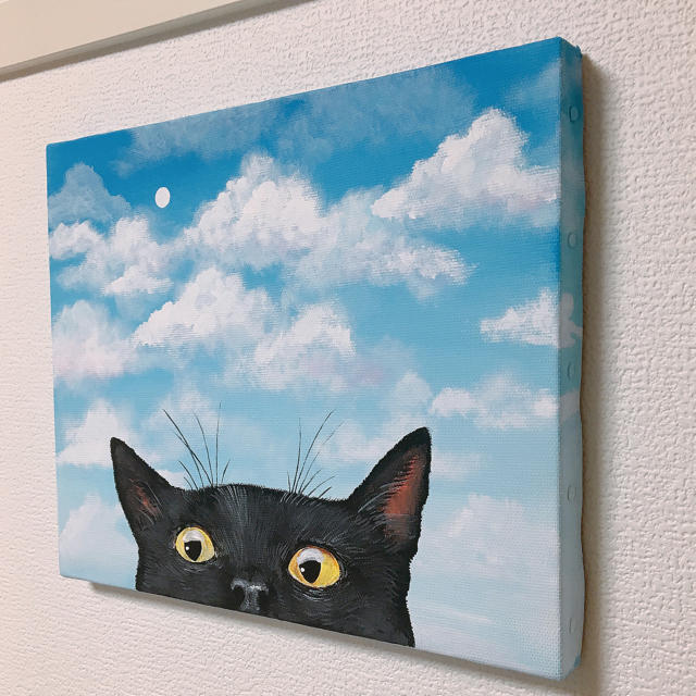 アクリル画 絵画 【黒猫のおなかのなか】額縁なし アクリル画 絵画