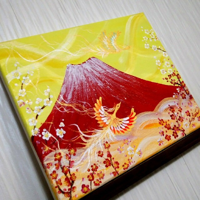 漆喰絵画 赤富士と梅の花 漆喰絵画 赤富士と梅の花