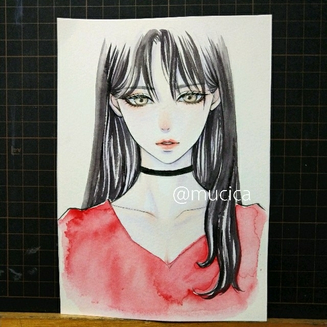 ポストカード 手描きイラスト オリジナル 美人画 美少女 の通販 by