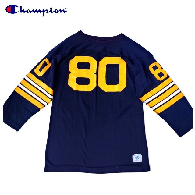 60S チャンピオン 両面ラバープリントコトンナイロンフットボールT