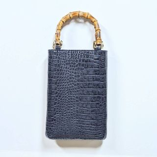 こーじ ◇ 牛革シュリンク バンブー手提げ 横型 小 黒 マグネット付