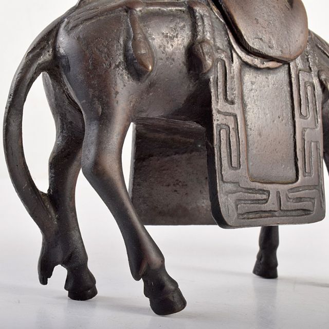 中国古銅宣徳銅馬に寿老人のったり香炉VR5033