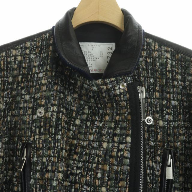 sacai - サカイ 21AW ツイード レザー ダウン 異素材 ライダース 2