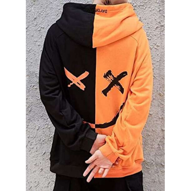 新品‼️ 送料無料 バイカラー ニコちゃん オレンジ 黒 パーカー 韓国