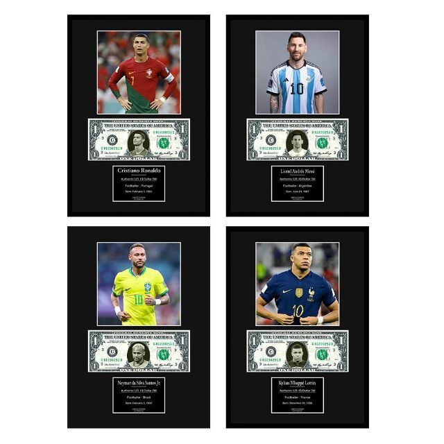 4枚セット【リオネル・メッシ/ロナウド/メッシ/エンバぺ】フレーム証明