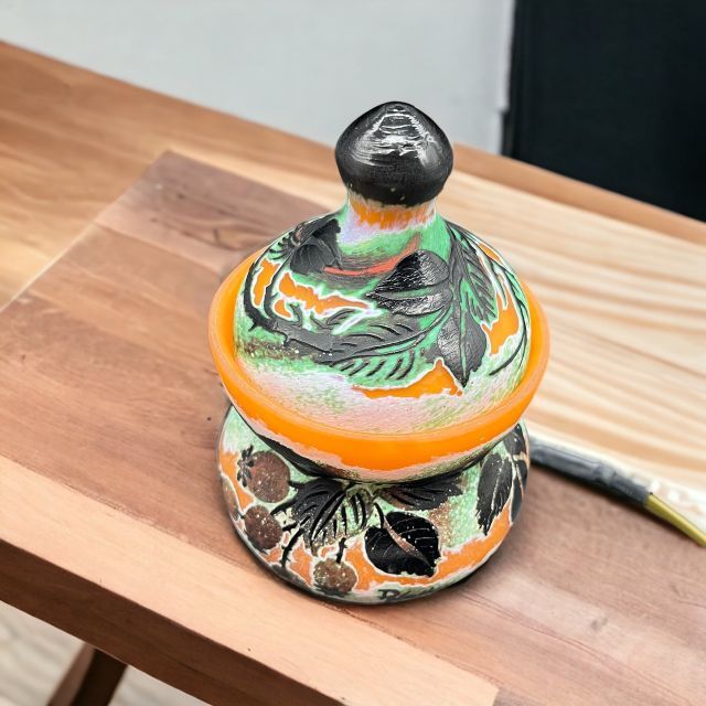 ドームナンシー ポット型 卓上照明 カメオ彫り 被せガラス ナイト