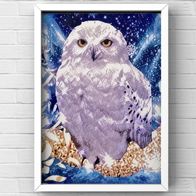 ☆開運 フクロウ☆オシャレなインテリア 額付絵画風 風水 幸運 の通販