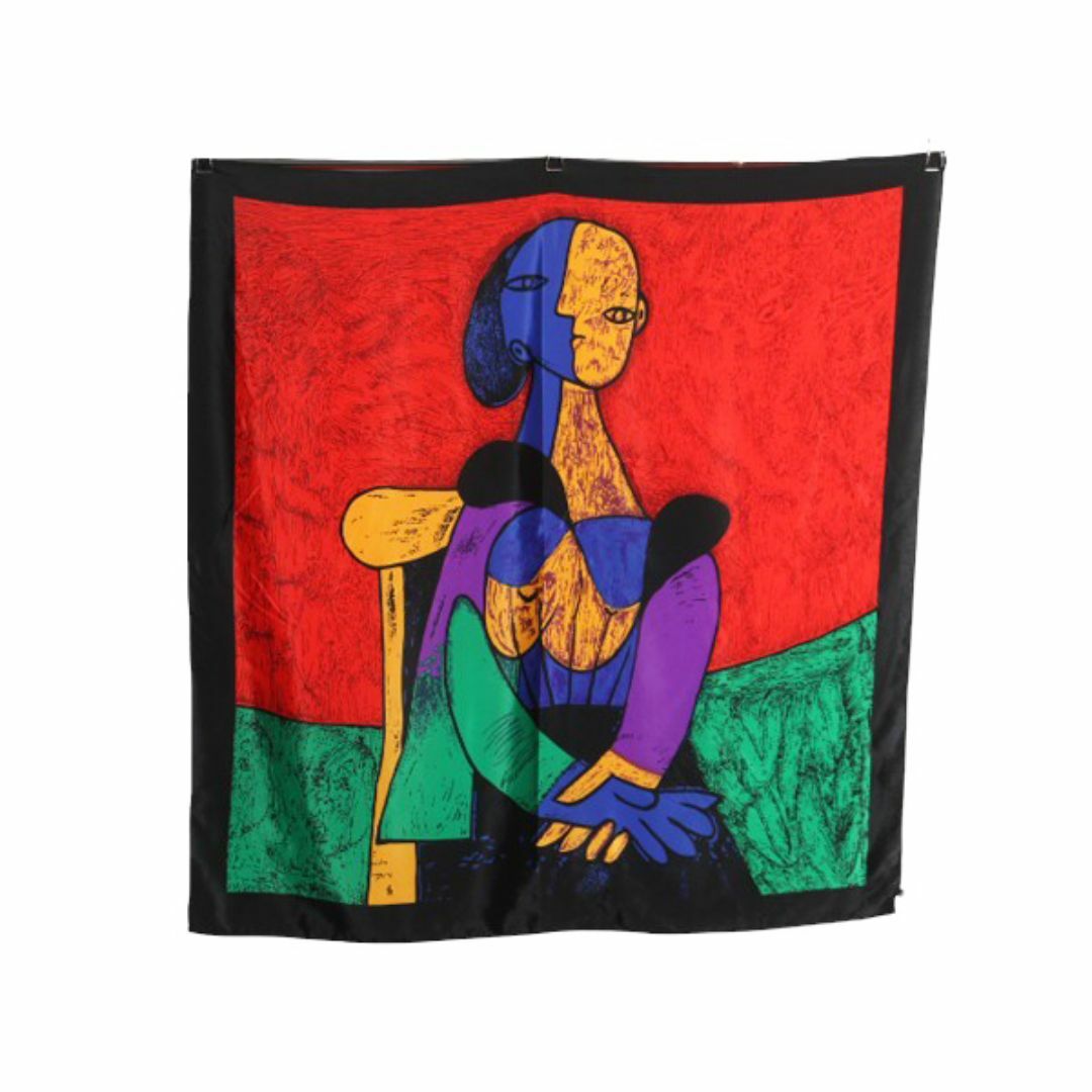 100% シルク ピカソ アート 大判 スカーフ 正方形 絵画柄 肖像画柄