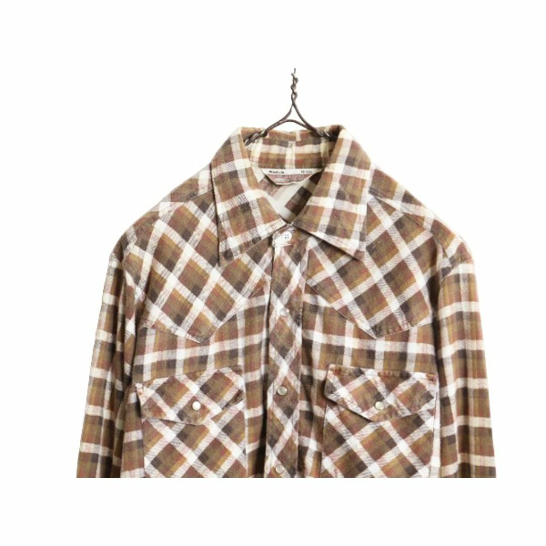 70s シアーズ チェック プリント フランネル ウエスタン シャツ メンズ