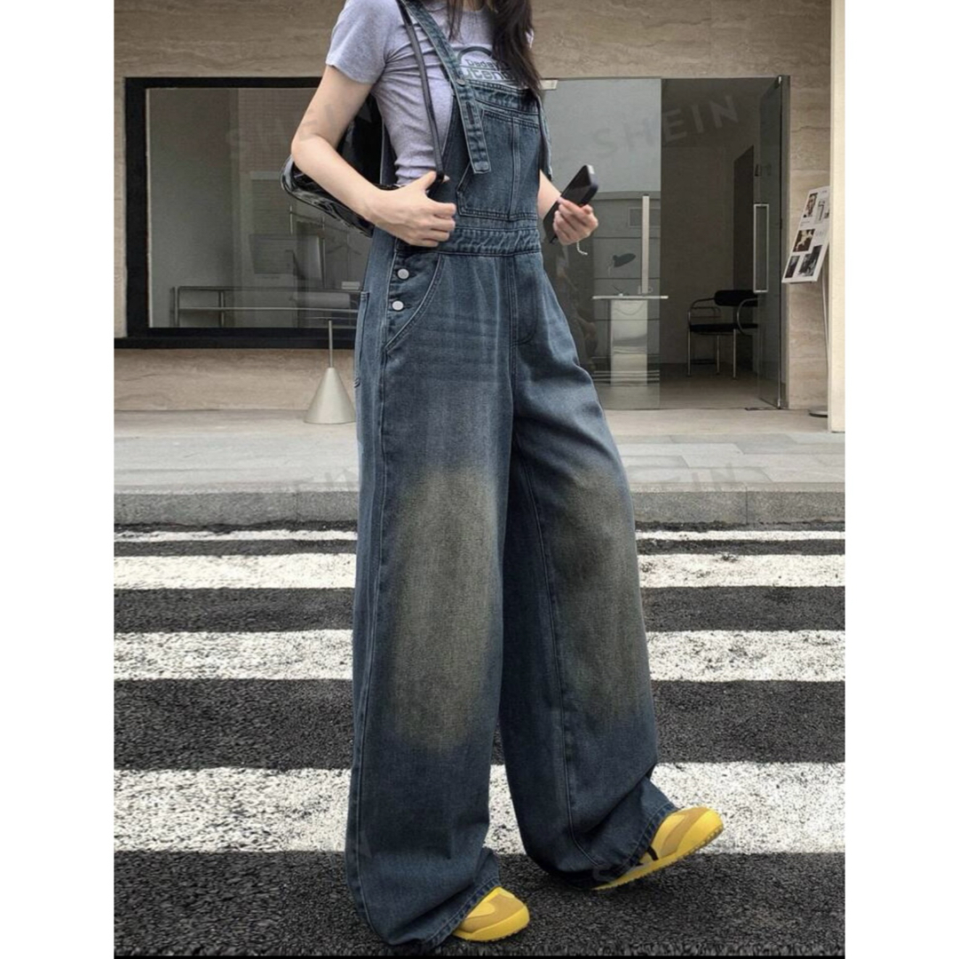 サロペット オーバーオール ワイドレッグ デニム オーバーオールの通販