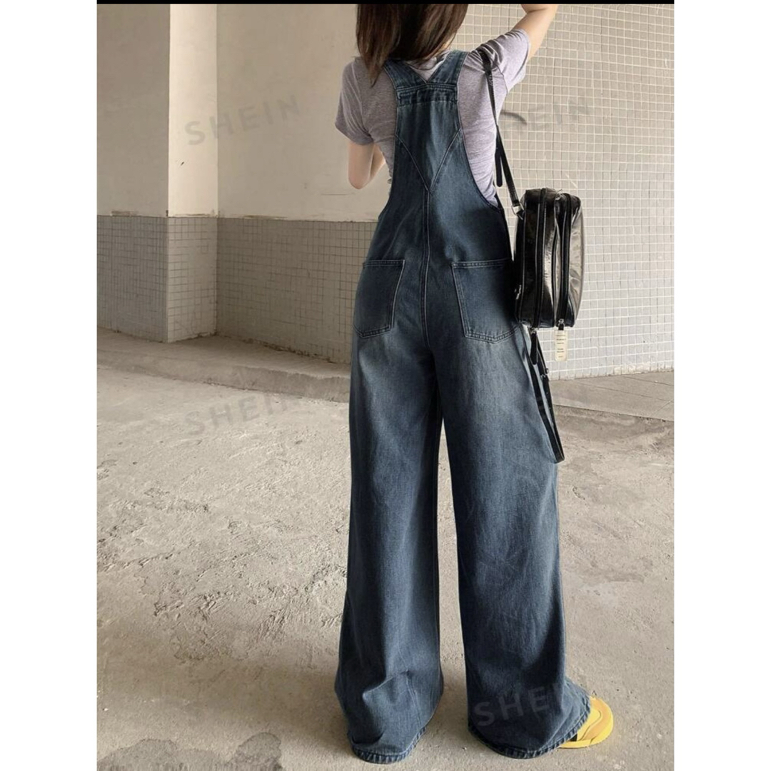 サロペット オーバーオール ワイドレッグ デニム オーバーオールの通販
