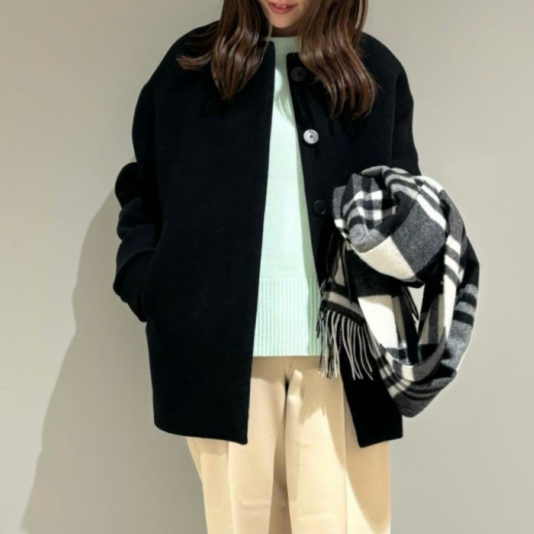 PLST - PLST マンテコノーカラー ハーフコート ブラックの通販 by