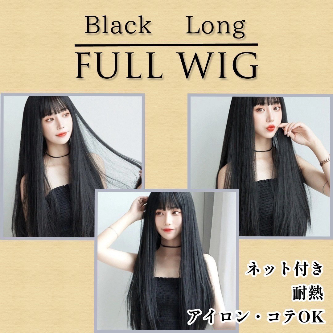 ウィッグ フルウィッグ ロング ストレート 黒髪 ブラック 韓国の通販