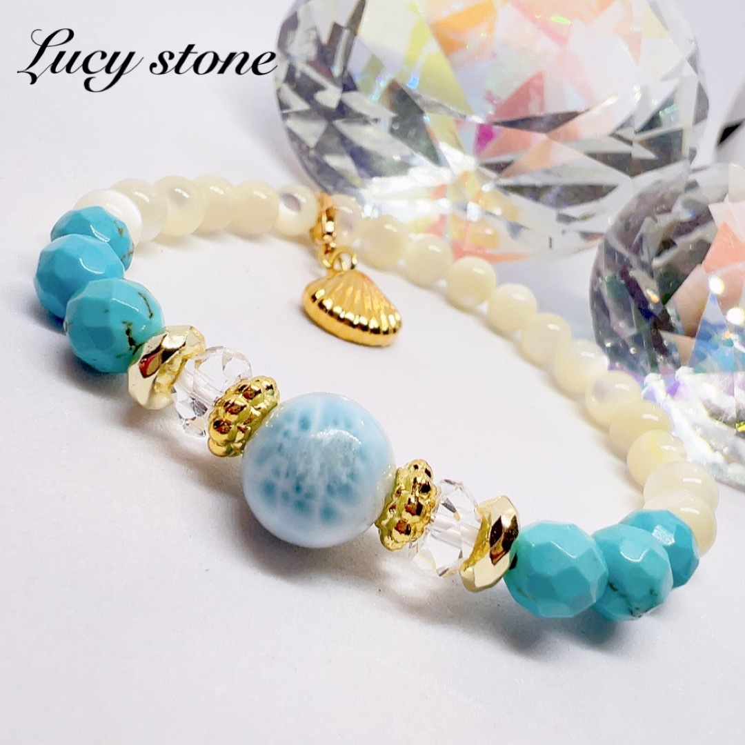 19.天然石 パワーストーン ブレスレット 数珠 15cm ラリマー