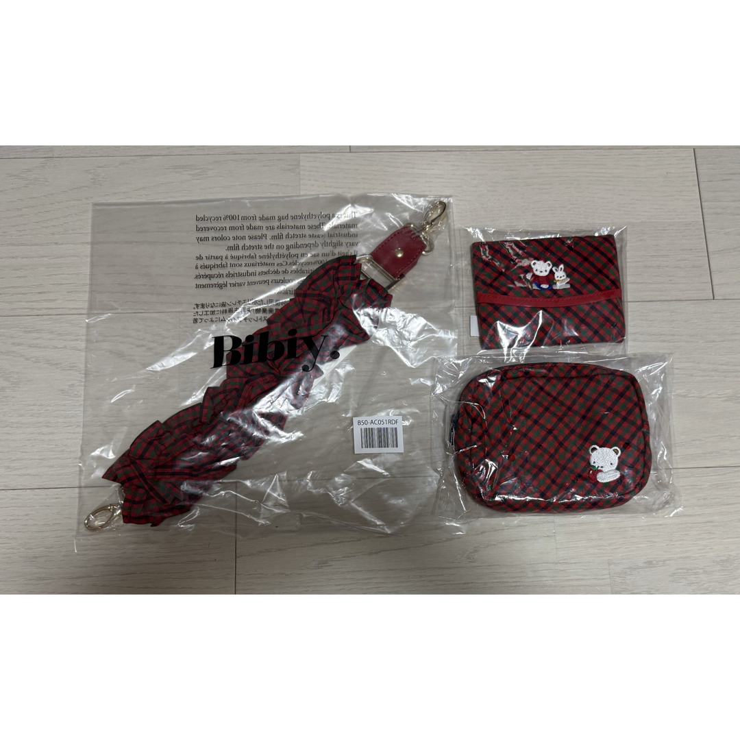 Bibiy.×familiarコラボ ハンドストラップ 赤チェック familiar Bibiy
