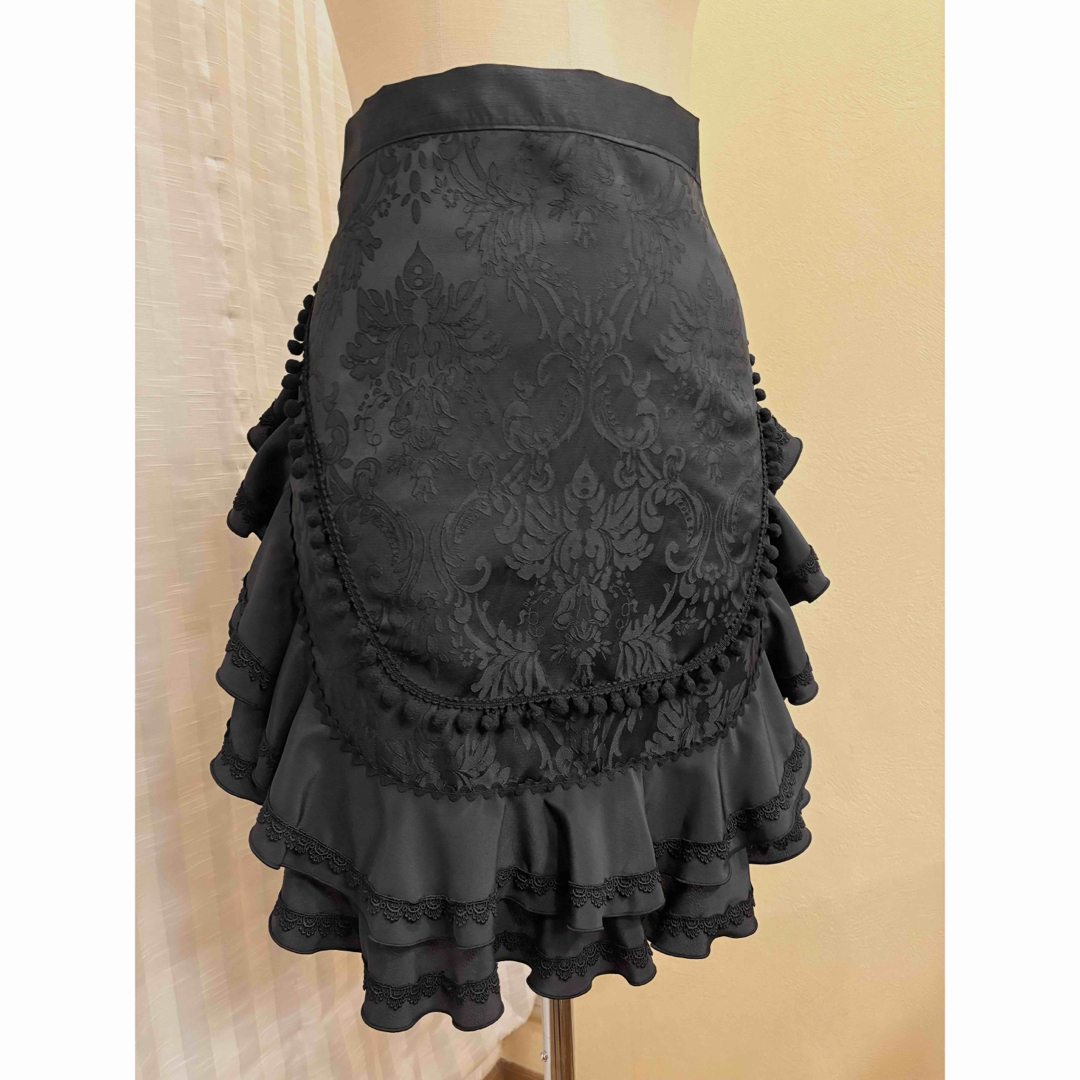 エプロン ショート 黒ダマスクジャガード 黒フリル2段 フラメンコ 衣装