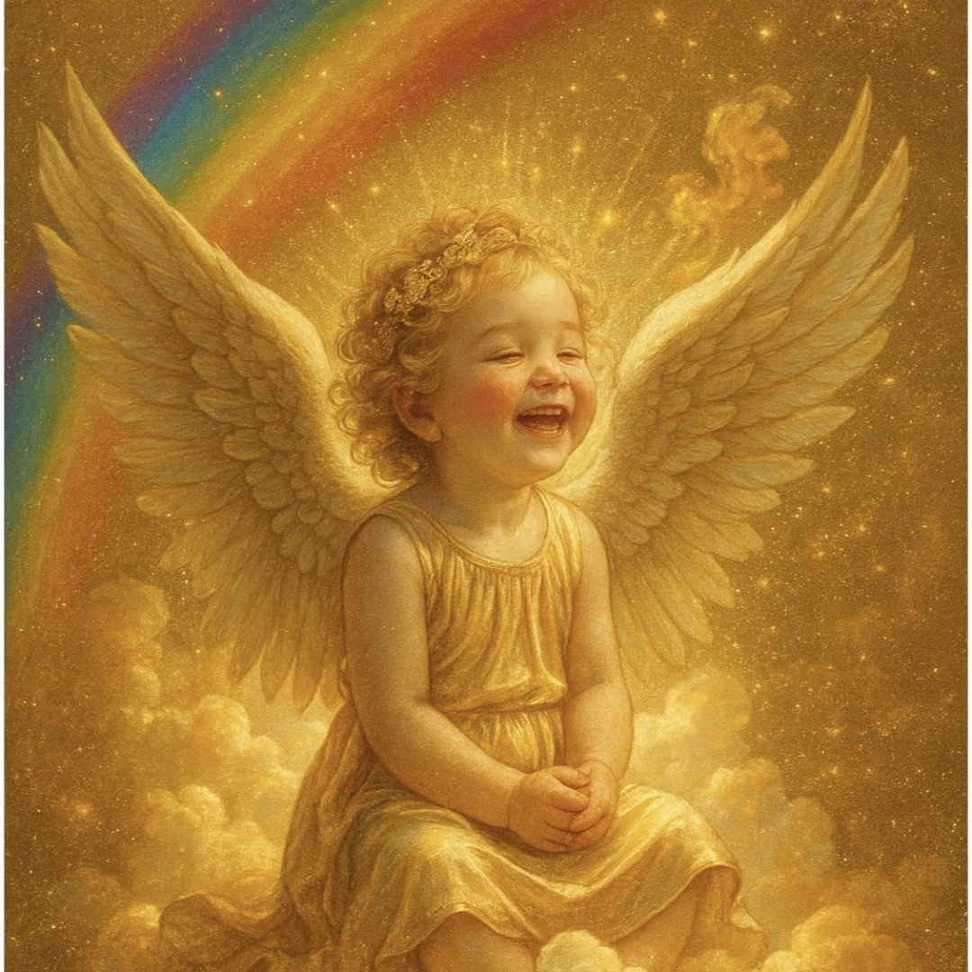 天使の笑顔は光 希望は虹となって降りそそぐ 額縁付きグラフィックの