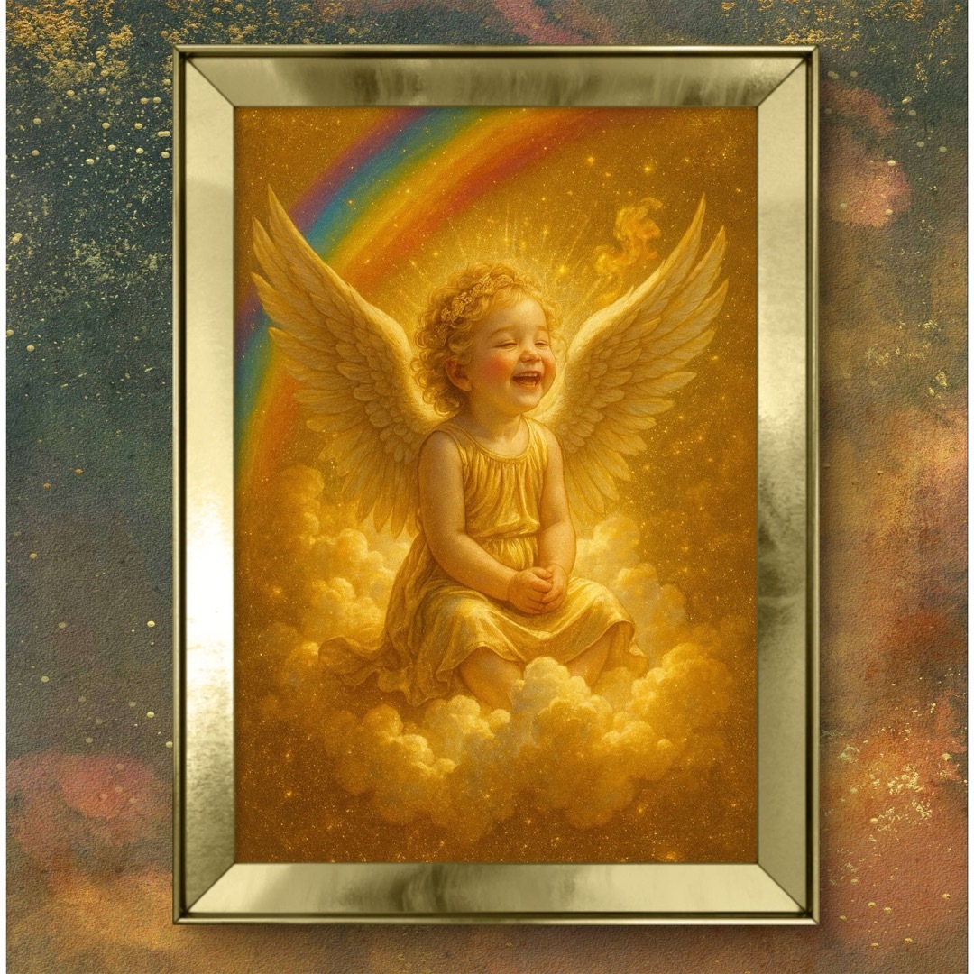 天使の笑顔は光 希望は虹となって降りそそぐ 額縁付きグラフィックの