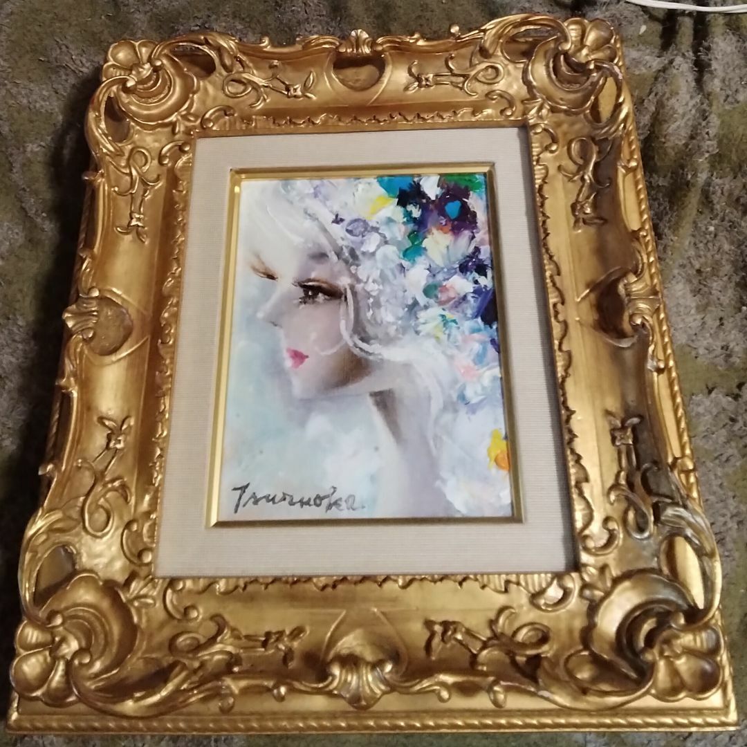 鶴岡義雄マドモアゼル真作油彩1号程美術市場号60万美術名鑑号190 万