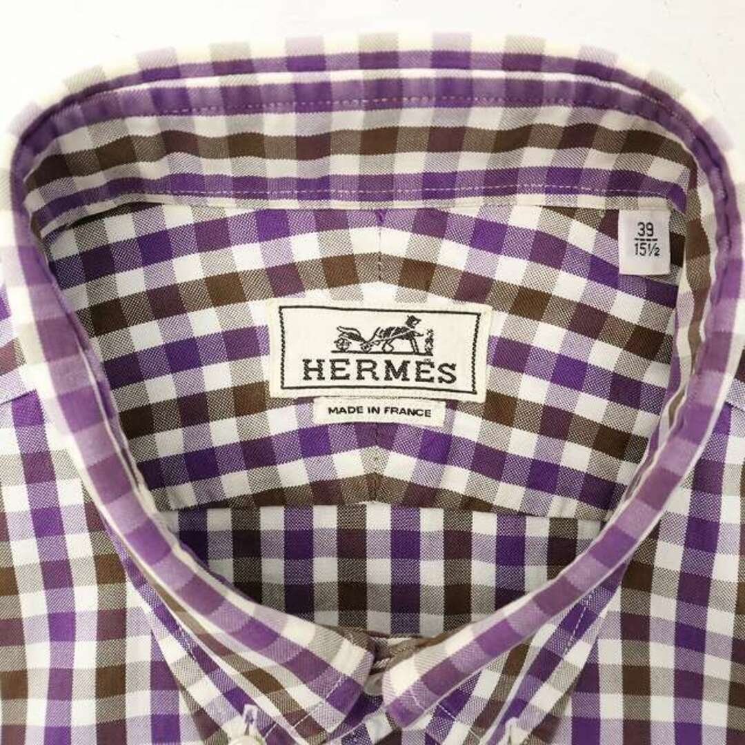 HERMES - エルメス ギンガムチェック ボタンダウン ポケット シャツ 39