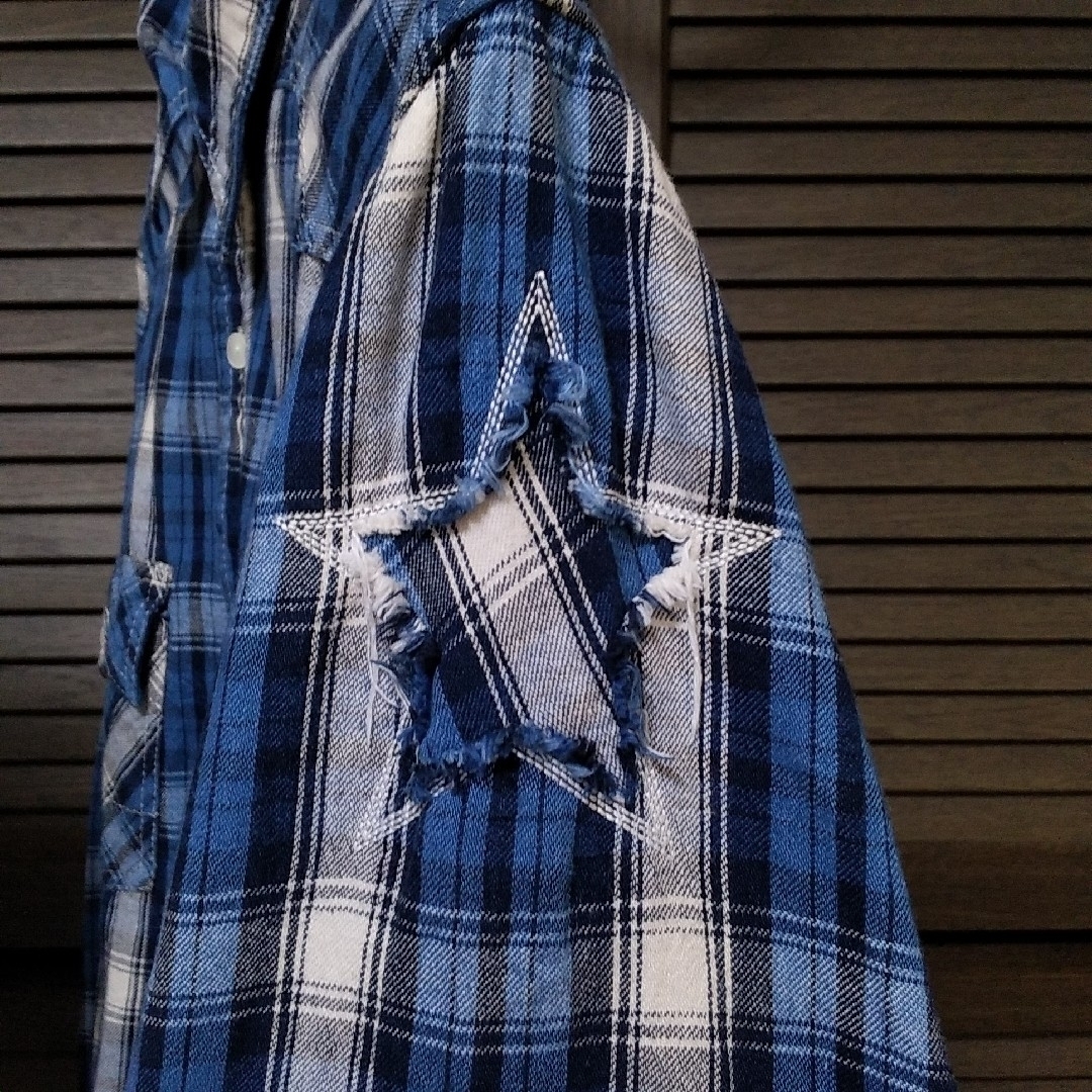 M - キムタク着 エム ウォッシュ加工インディゴ チェックシャツ長袖