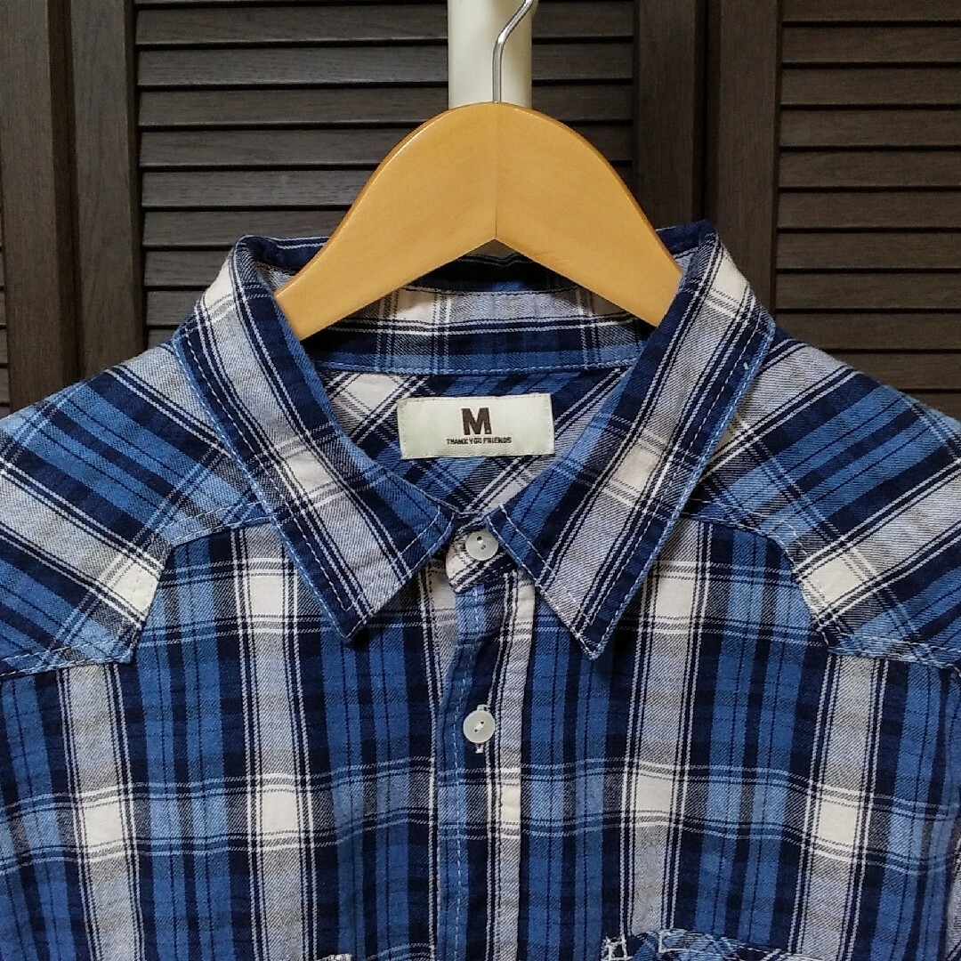 M - キムタク着 エム ウォッシュ加工インディゴ チェックシャツ長袖