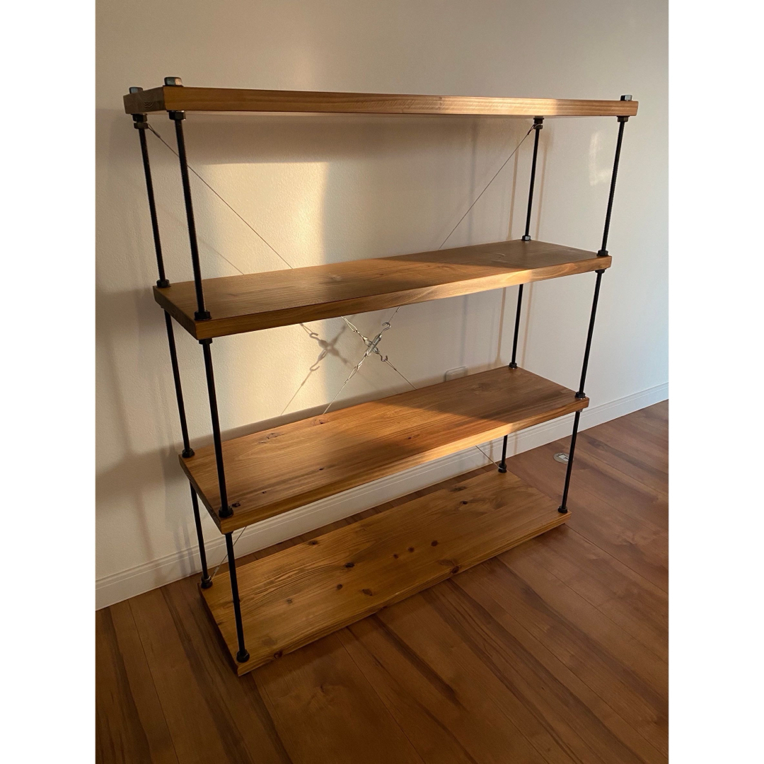 幅60cm☆ワイヤークロス 木製ラック☆食器棚☆木製シェルフ☆アイアン