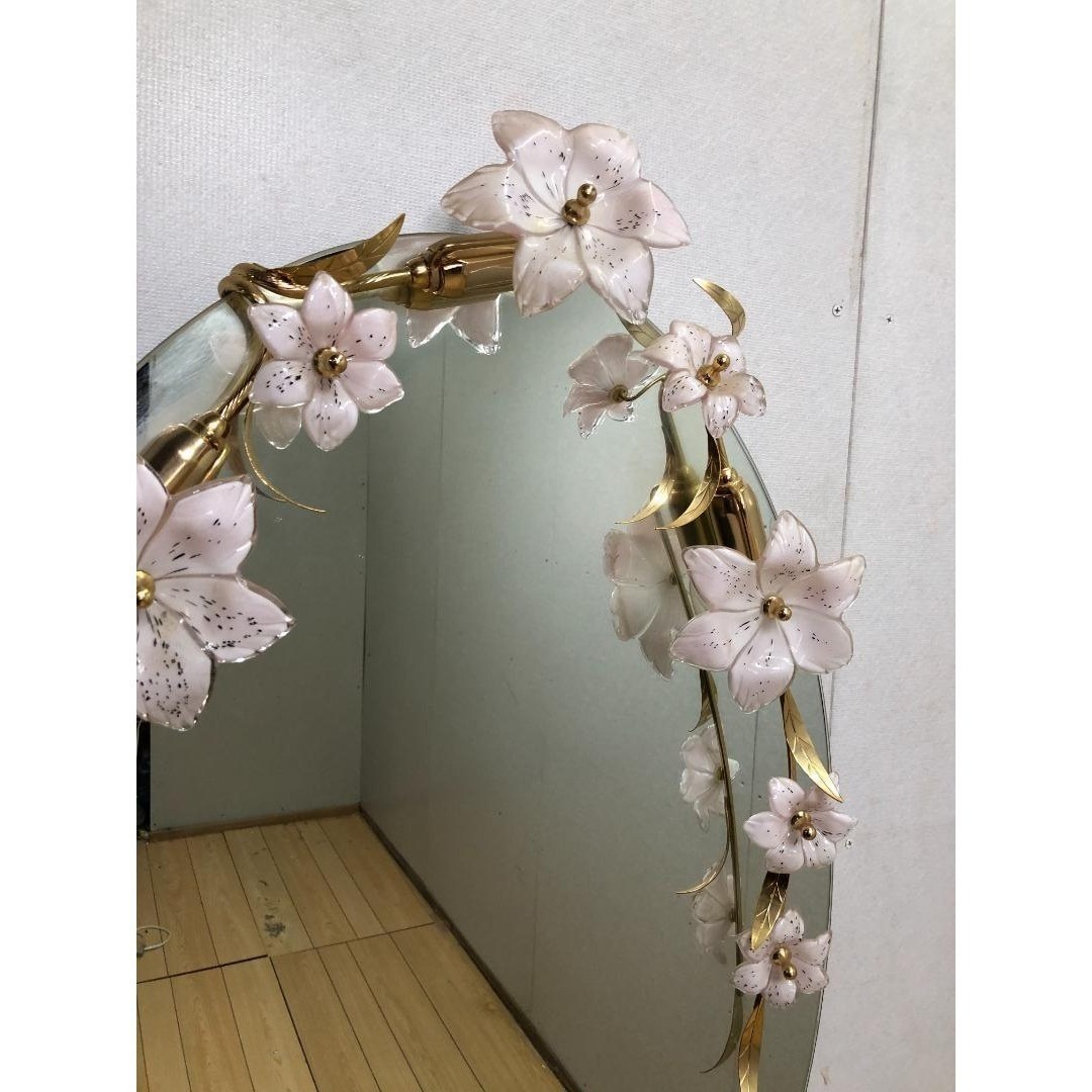 壁掛けミラー アンテーク レトロ ビンテージ 照明 花 楕円形 250413