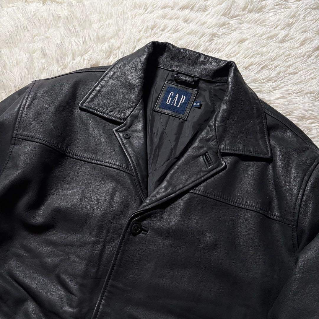 GAP - ヴィンテージ□OLD GAP 90s レザー カーコート 本革 ブラック XL