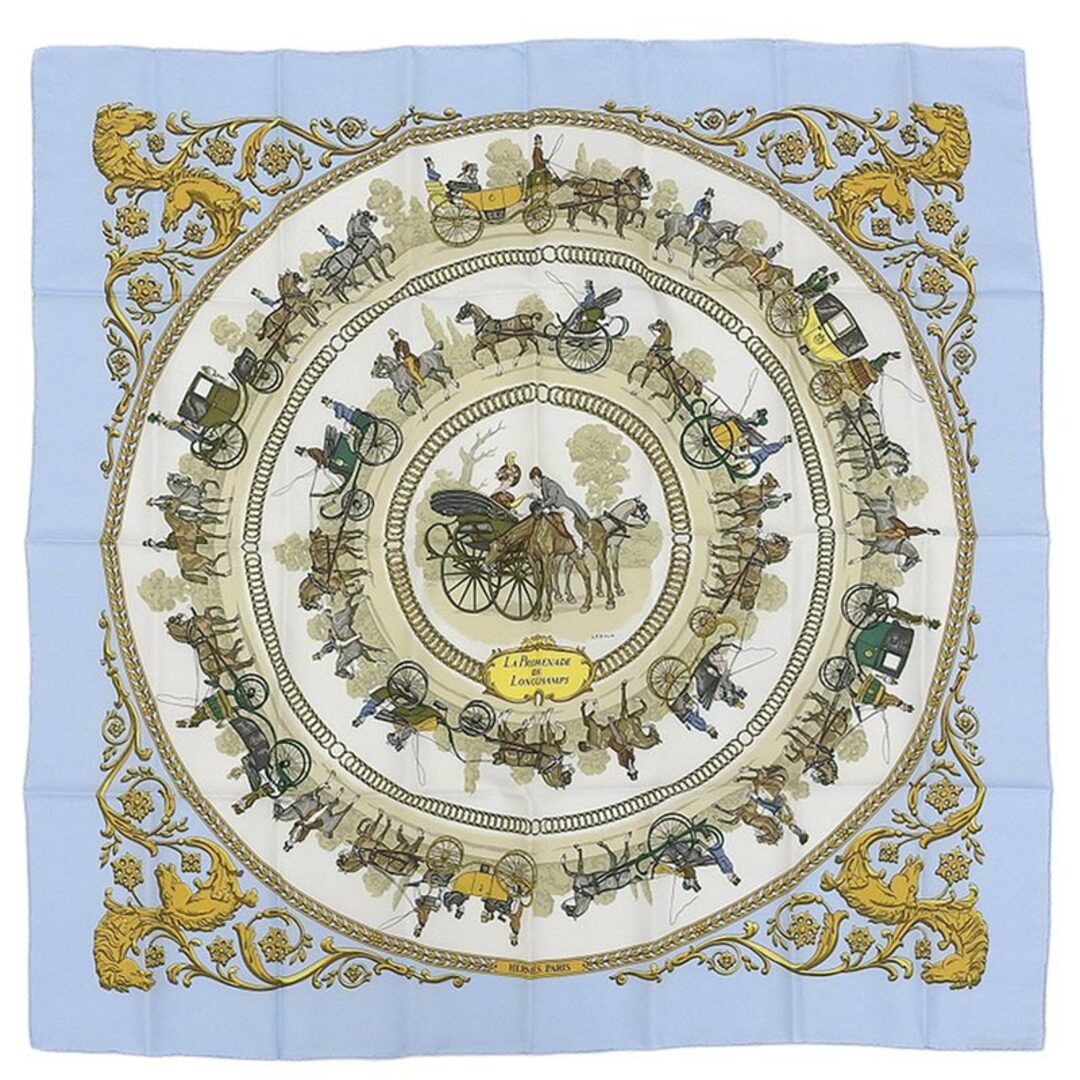 HERMES - エルメス HERMES スカーフ カレ90 シルク ブルー ロンシャン