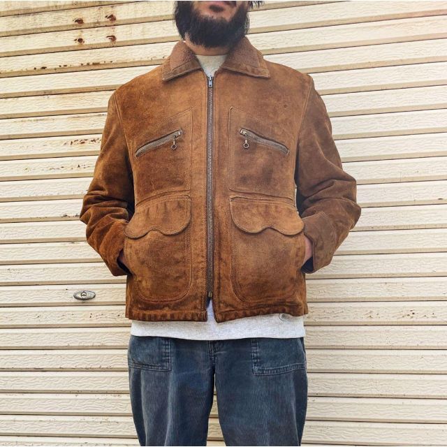 60s ビンテージ ヴィンテージ ボア スエード レザー ジャケット ジップ
